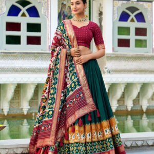 Green Color Tussar Silk Patola Printed Lehenga Choli