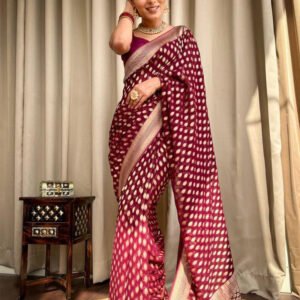 Beautiful Maroon Color Banarasi Jacquard Weaving Saree