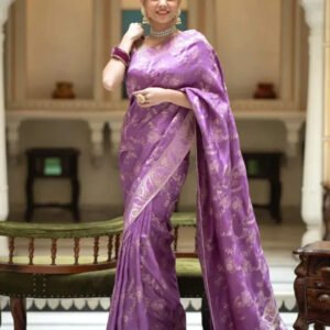 Lavender Color Banarasi Jacquard Zari Weaving Saree
