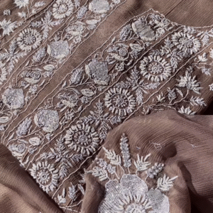 Elegant Brown Embroidered Chikankari Suit