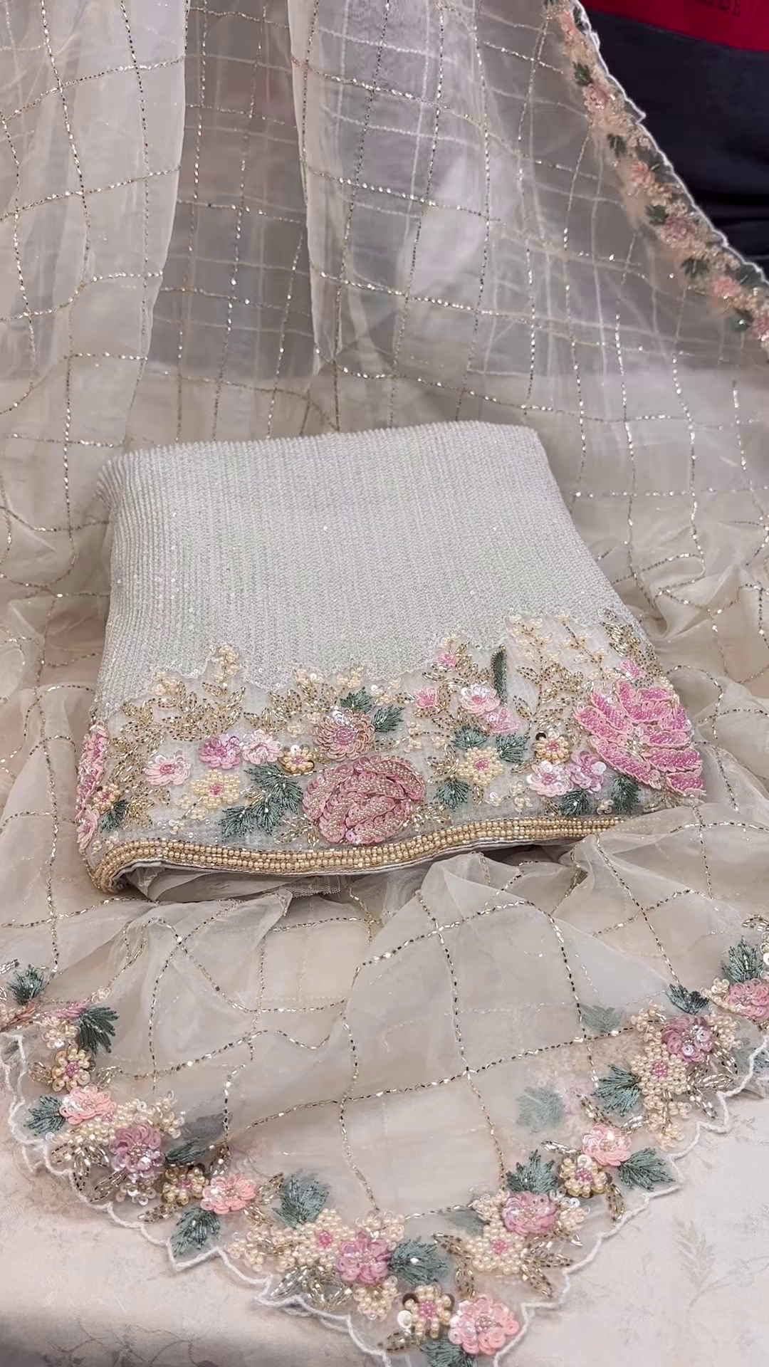 Elegant Hand-Embroidered Designer Suit with Net Dupatta