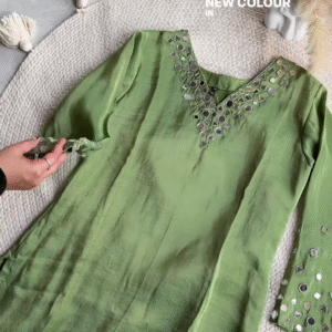 Green Mirror Work Kurti – Elegance with a Contemporary Touch
