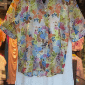 🌸 Pastel Floral Co-Ord Set – Breezy Shirt & White Trousers (2-Piece Set)