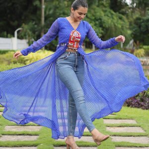 Blue Color Georgette Laheriya Print Navratri Kurti