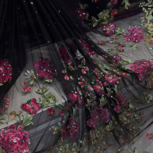 Black Floral Embroidered Net Saree