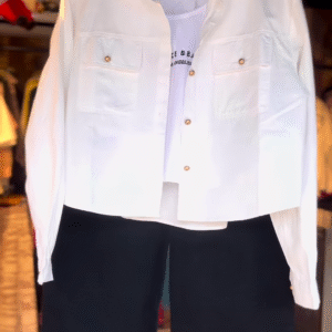 🖤🤍 Monochrome Street Style Co-Ord Set – Shirt, Tee & Wide-Leg Pants (3-Piece Set)