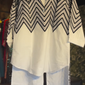 🖤✨ Elegant Monochrome Zigzag Embroidered Co-Ord Set (2-Piece)