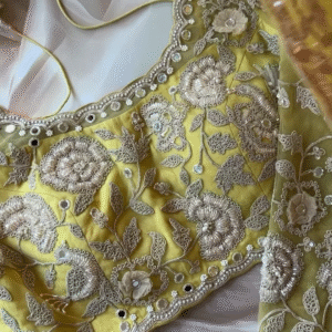 Yellow Hand-Embroidered Designer Blouse & Dupatta Set