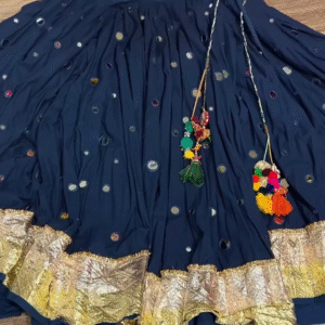 Navy Blue Mirror Work Lehenga with Golden Border