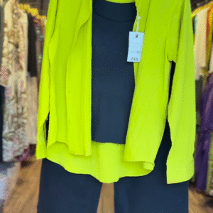 Lime Green Crinkle Shirt & Black Co-ord Set