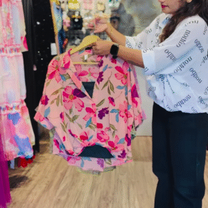 Blush Bloom Floral Co-ord Set with Draped Top & Layered Skirt