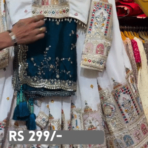 Royal White & Teal Embroidered Lehenga Set – Majestic Elegance
