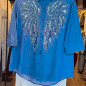 Midnight Wings Embellished Denim Shirt with Sequin Detailing