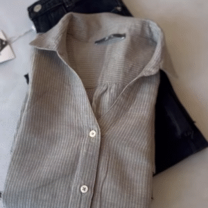 Classic Grey Pinstripe Casual Shirt & Denim Combo