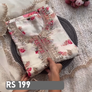 Elegant Floral Embroidered Kurti with Sheer Dupatta