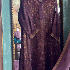 Royal Purple Chanderi Silk Kurta Set with Intricate Thread Embroidery & Handcrafted Detailing