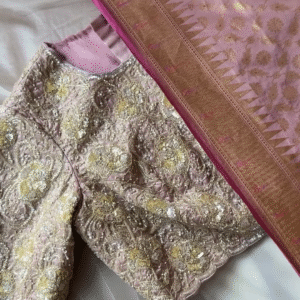 Noorani Dusty Rose Hand-Embroidered Blouse with Jacquard Silk Dupatta