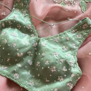 Green Blouse & Rose Pink Embroidered Dupatta Set