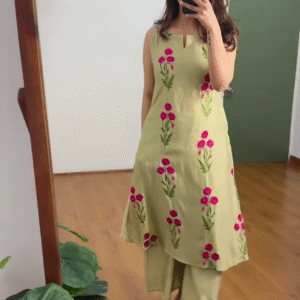 Olive Bloom Embroidered Co-Ord Set – Ethnic Charm with a Modern Twist