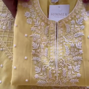 Noor Lemon Yellow Chikankari-Style Embroidered Kurta Set