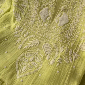 Lime Zest Embroidered Chikankari Unstitched Suit Fabric