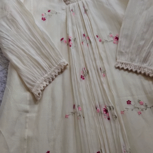 Cream Pleated Embroidered Unstitched Suit Fabric