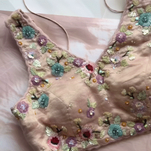 Pastel Floral Sequined Embroidered Blouse