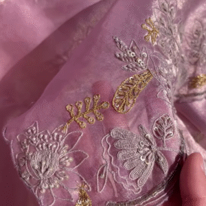 Lilac Tissue Silk Handwork Saree Fabric