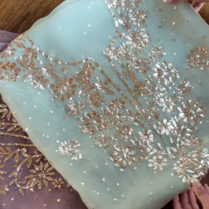 Pastel Mint and Lilac Gota Patti Embroidered Unstitched Suit Set