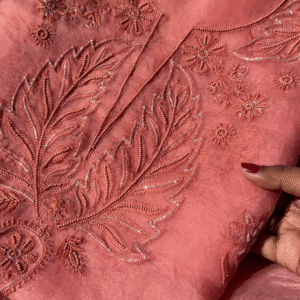 Dusty Rose Leaf Embroidered Unstitched Suit Set