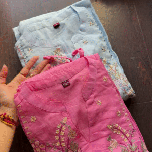 Pastel Embroidered Cotton Kurta Trio