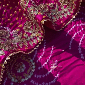 Rani Pink Hand-Embroidered Tissue Silk Saree Fabric