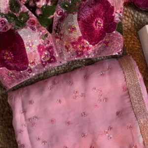 Dusty Rose Floral Sequin Embroidered Saree with Heavy Work Blouse