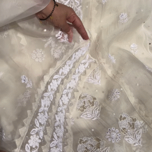 Off-White Silver Zari Chikankari Unstitched Suit Set