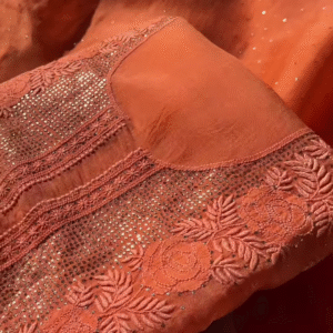 Coral Floral Embroidered Sequin Unstitched Suit Set