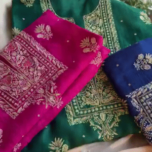 Emerald Green and Royal Blue Zari Embroidered Unstitched Suit Set