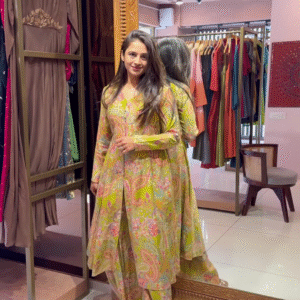 Elegant Lime Green Paisley Printed Ethnic Set