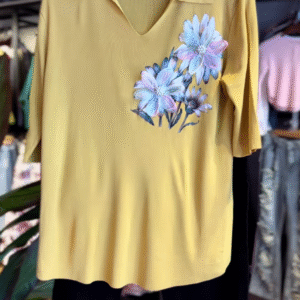 Golden Bloom: Collared Tee & Cropped Pants Set