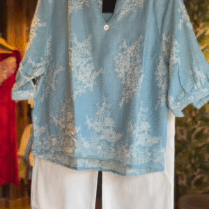 Sky Bloom: Powder Blue Embroidered Co-Ord Set