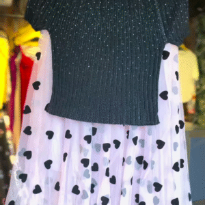 Black Glitter Top with Pink Heart Net Skirt – Magical Glam Co-ord Set