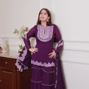 Royal Purple Embroidered Sharara Set – Timeless Elegance