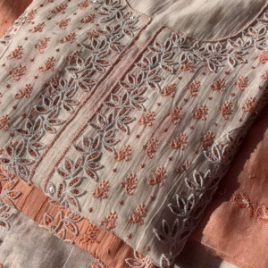 Peach Elegance Hand-Embroidered Suit