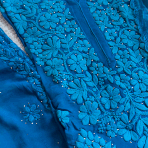 Royal Blue Hand-Embroidered Chikankari Suit – Exquisite Floral Elegance