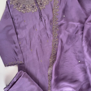 Regal Lavender Embroidered Chanderi Suit Set
