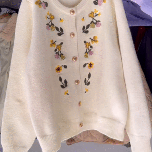 Floral Embroidered Knit Cardigan with Gold Buttons 🧥 Available in Red, Black, Lavender, Mustard & Rose Pink