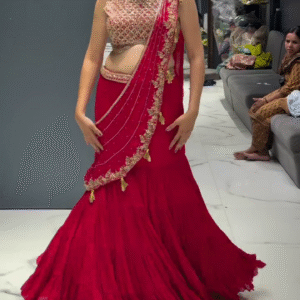 Crimson Red Embroidered Mermaid Lehenga Set