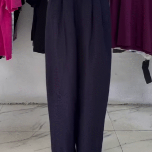 Navy Blue High-Waist Wide-Leg Pants