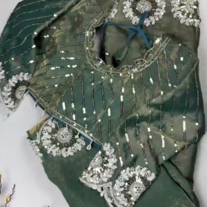 Elegant Green Premium Embroidered Partywear Saree with Designer Blouse