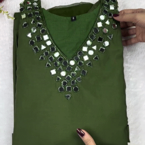 Forest Green Mirror-Work Designer Kurti