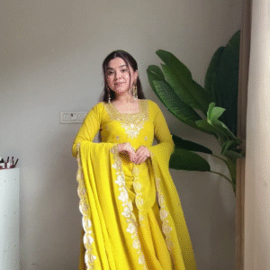 Sunlight Yellow Designer Anarkali Set with Scalloped Embroidery